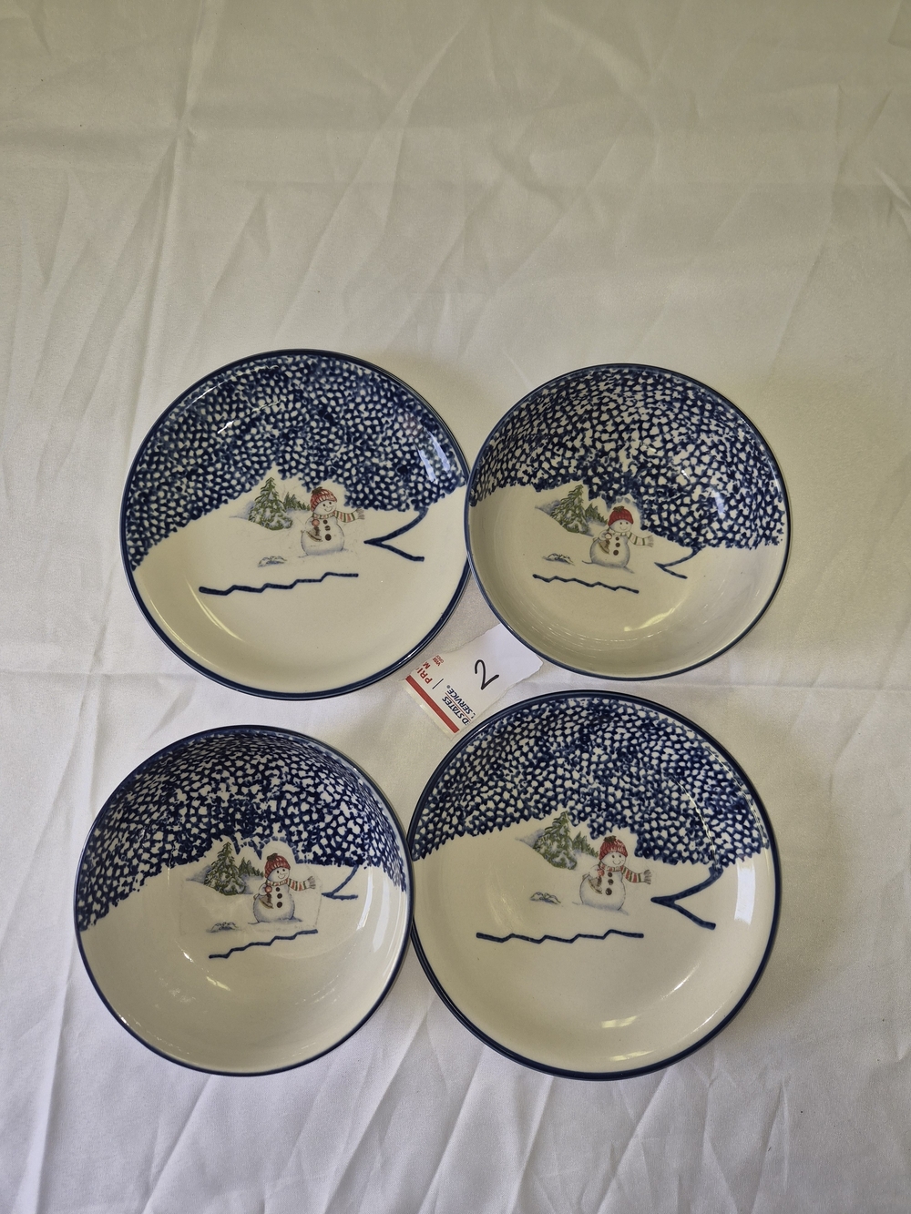 Thompson Blue and White Snowman Ceramic Dinner Bowls - Set of 4